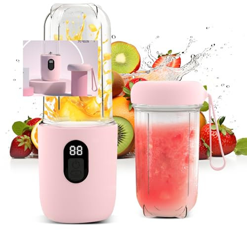RoserRose Blender Portable, presse-agrumes électrique portable avec affichage numérique, batterie de 1500 mAh, utilisation sans fil, tête de coupe en acier inoxydable (SUS) à 16 lames - Rose