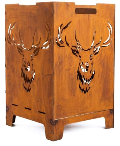 Kapaga - Tonneau de feu Foyer de Jardin en Acier corten - Ø 30cm x 37cm - Foyer Robuste Outdoor & Grill en Optique Rouille, Parfait pour Jardin & terrasse - Corbeille à feu (Rouille 1)