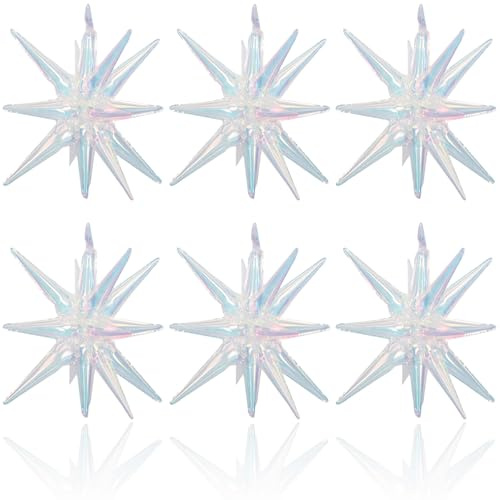 HILAVO 6 st iriserande stjärnballonger, 56 cm enorm iriserande explosion stjärnballonger holografisk spikkon folieballong för baby shower möhippa bröllop födelsedagsfest dekorationer
