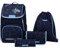 Schneiders Ergojet Schultasche Set Space Dream (6-teilig) – Wandelbarer Jungen-Schulranzen mit LED-Licht, ergonomisch & nachhaltig, leicht (990g), Weltraum-Motiv, 21L, Blau