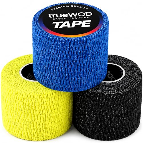 trueWOD Tape Crossfit Adhesivo Cinta Dedos Esparadrapo Deportivo Hook Grip | Set de 3 Rollos Tapes Flexibles y Resistentes para Proteger Pulgares y Dedos. Accesorios de Crossfit para Mujer y Hombre