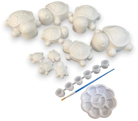 DIY Pottery Painting Kit, 10 Plaster Turtles Set with Acrylic Paint, Paint Your Own Design, Ages 6+, Paint Your own Pottery kit, Turtle Gifts, Set of Turtles, Ready to Paint Pottery, Group Activity
