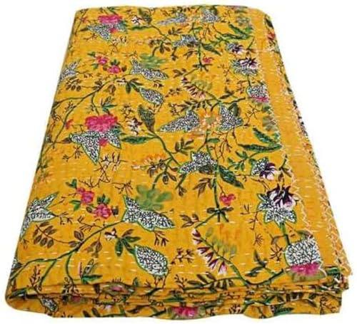 Arprani Colcha hecha a mano Kantha, colcha vintage india, reversible, manta acolchada súper suave y cálida, decorativa para sala de estar, sofá y cama