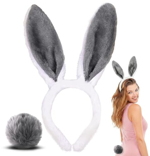 Diadema de Orejas de Conejo de Pascua, Diadema con Orejas de Conejo de Felpa, Headband de Oreja de Conejo Cola de Felpa, Accesorios de Disfraz de Conejito para Pascua, Carnaval, Cumpleaños, Cosplay