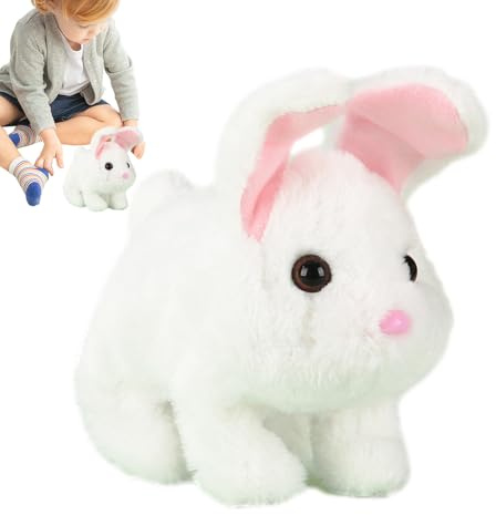 Animali Domestici Elettronici Giocattolo per Bambini | Coniglio Interattivo Camminante con Suoni - Peluche Interattivo a Forma di Coniglio - Regalo per Bambini Bambine Compleanno Natale Pasqua Ideale
