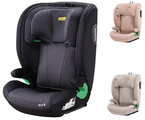 i-Size R129 - Asiento infantil para coche (para niños de 3,5 a 12 años, 100-150 cm), con respaldo ajustable, reposacabezas, protección contra impactos laterales, color negro (Negro, Sin ISOFIX)