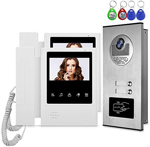 HFeng 4.3 Color Video Timbre de la Puerta de Intercomunicación Video Cámara RFID + 2 Monitores para 2 Apartamentos/Hogar