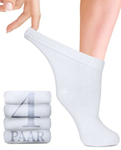 Fiera Besa Chaussettes Diabétiques pour Femmes avec Lycra, 4 Paires, Chaussettes en Bambou Mi-hautes, Fines et sans Couture pour le Quotidien, Tailles 35-38 et 39-42 avec 18 Couleurs (39-42, Weiß)