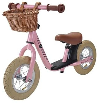 Bandits & Angels Laufrad aus Metall mit Weidenkorb Retro Rosa mit Trittbrett ab 2 Jahren – Rosa Lauflernrad – Verstellbarer Sattel 29 bis 39 cm – Für Jungen und Mädchen – Niedriger Einstieg