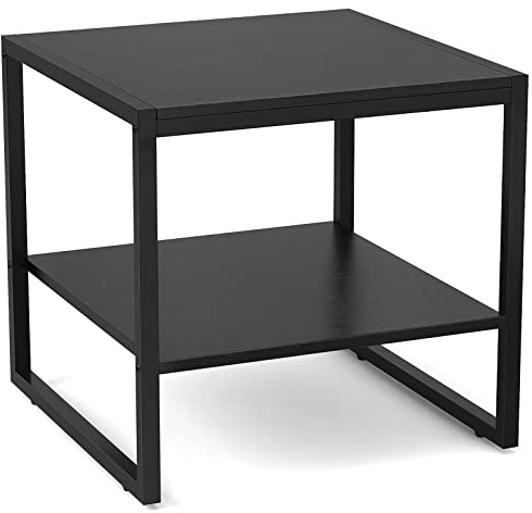 Homieasy End Table, 20 Inch Square End Table, Mini Fridge Stand with 2-Tier Storage Shelves, Industrial Wood Side Table Small Table Stand for Living Room, Bedroom, Office, Black