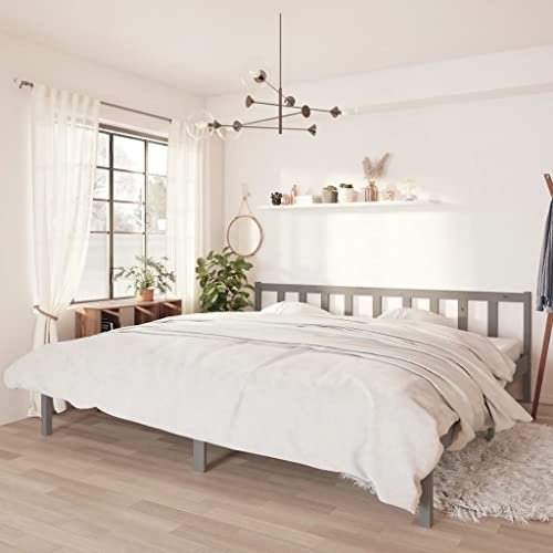 WIFESE Massivholzbett Grau Kiefer 200x200 cm Doppelbett Jugendbett Bettgestell Betten Palettenbett Bettrahmen Moderner Stil Langlebig und Komfortabel Geeignet für Jedes Schlafzimmer