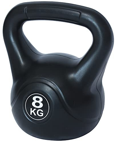 BAKAJI Kettlebell 8 Kg di Peso in PVC e Cemento per Palestra, Fitness, Riabilitazione, Esercizio, Allenamento Forza, Impugnatura Ergonomica Anti-Scivolamento, Fondo Piatto per Maggiore Stabilità