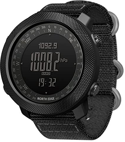 TPWEWRX Outdoor Militäruhr für Herren multifunktional digital Handgelenk Armbanduhr Nylonband 50M Höhenmesser Barometer Kompass wasserdichte Uhr für Bergsteigen Schwimmen Fitness (Black)