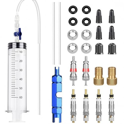 ANCLLO tubeless ventilsats verktyg för borttagning av ventilkärna Cykelvakuumdäckreparationsvätskeinsprutningsverktyg 60ml Cykelventiladapter -Pack med 26