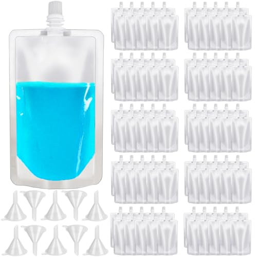 100 Pcs Plastic Flasks,8 Oz Concealable and Reusable Drink Pouches,Leak Proof Plastic Drinking Flasks for Travel Outdoor Sports Concerts Events