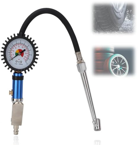 FAUOSWUK 12-Bar-Reifenfüller mit Automatischer Straffung, Automatisch Spannende Reifendruckpistole mit Manometer und Schnellluftanschluss, Auto-Reifendruckpistole