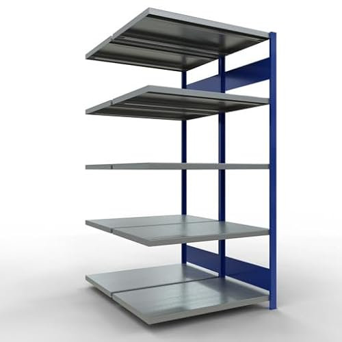 qpool24 Anbauregal, Doppelregal, Fachbodenregal Stecksysem MULTIplus250, 2000 x 1000 x (2x600) mm (HxBxT), 2x5 Fachböden, Längenriegel, RAL 5010 enzianblau