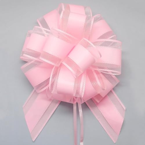 FQTANJU 5 PCS 6 inches Large Pull Bows, Bow for Gift Wrapping, Ribbon Bows for Wedding Christmas Birthday Party Gift Baskets or Valentine's Day Flower Gift Boxes Decoration (Pink)