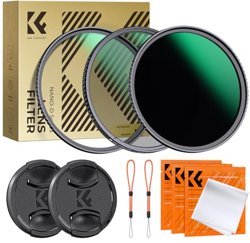 K&F CONCEPT 52mm Filtre UV+CPL+ND1000+2 Bouchon d'objectif+2 Courroie Élastique+3 Chiffons de Nettoyage pour Appareil Photo (D Série)