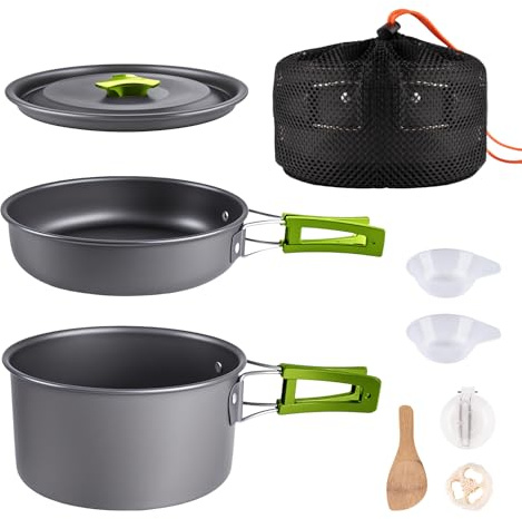 aiGear Set di Pentole da Campeggio | Alluminio Leggero Portatile | Pieghevole Pentola Attrezzatura da Campeggio | Kit di Utensili da Cucina da Viaggio All'aperto | per Picnic Escursionistico