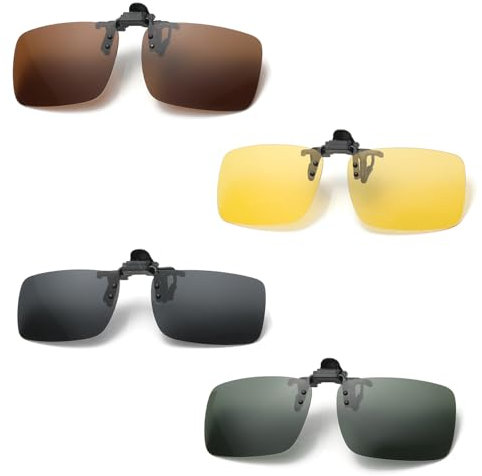 BRITECO 4 PCS Polarized Clip-On Sunglasses Over Prescription Glasses - Flip-Up Sunglasses for Men & Women - Lightweight & Durable