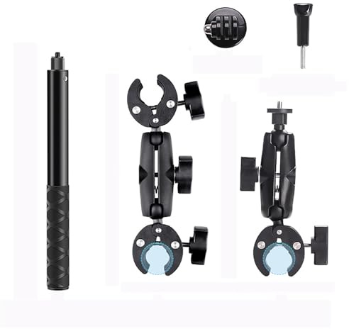 NEWFUN Soporte de Cámara, Accesorio para insta360 x4, Kit de Moto para insta360 x4,X3,X2, Rotación de 360 Grados, Doble Abrazadera, Soporte de Moto, Compatible con Múltiples Dispositivos (2)
