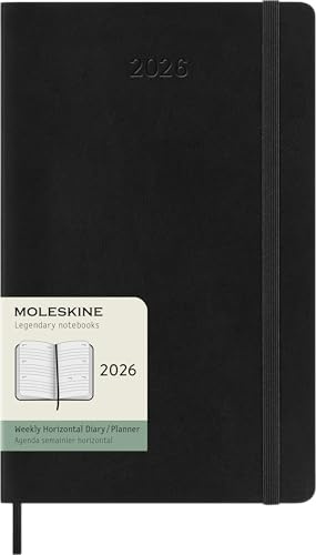 Moleskine 12 Monate Wochen Notizkalender 2026, Large/A5, 1 Wo = 2 Seiten, linierte Seiten, Weicher Einband, Schwarz