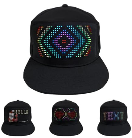 Sxhlseller Programmable Full-Color LED Cap 16x32 Dot Display App BT Control Removable Screen Adjustable Cotton Hat for Concerts Parties Clubs Gifts