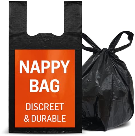 Adult Nappy Bags 200 Pack, Large Adult Incontinence Nappy Sacks with Easy Tie Handles, Thick and Discreet Sanitary Disposable Bags for Nappy Bins, Unscented and Odorless