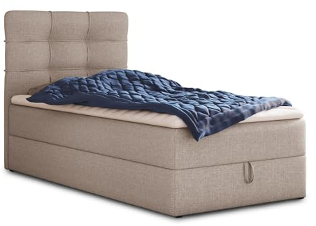 Sofnet Boxspringbett Best Mini mit Bettkasten und Matratzentopper - Einzelbett mit Bonell-Matratze und Topper, Polsterbett, Bett, Schlafzimmer (100 x 200 cm, Beige (Inari 22))