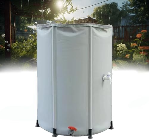 Collapsible Rain Barrel with Stand and Spigot 50L Capacity Gray Color Zippered Cover Outdoor Garden Water Collection System