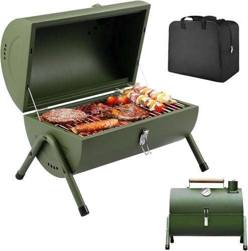 Holzkohlegrill Klein Campinggrill Kleiner Grill Camping Grill Holzkohle Mini Grill Campinggrill Tragbarer Grill Klappgrill Holzkohle für Outdoor Kochen, Camping und Picknick, grün