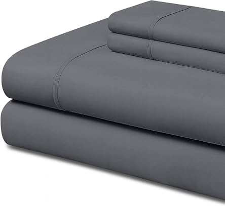 EasyCosy Set Lenzuola Matrimoniale 4 Pezzi 160x200 cm – Microfibra Spazzolata – con Lenzuolo sopra, Lenzuolo con Angoli e 2 Federe 50x75 cm. Grigio - Oeko-Tex