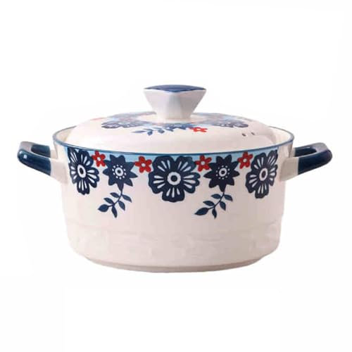 Peakjune Zuppiera in Ceramica con Coperchio,Zuppiera in Ceramica con Coperchio e Manici,Zuppiera con 2 Maniglie E Coperchio,per Cucina,Porcellana,Adatta al microsonde e alla lavastoviglie.