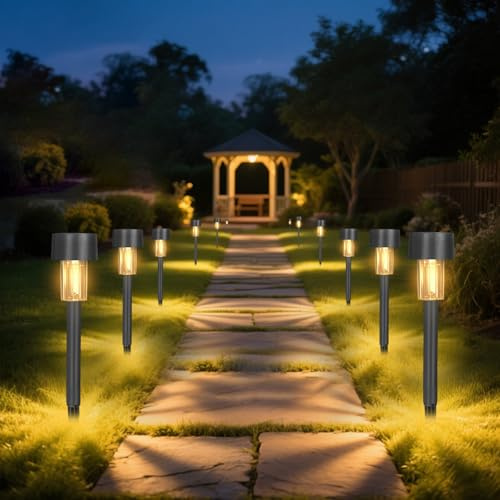 Beuaati Solar Lights Outdoor Garden 12 Pack, LED Solar Stake Lights Landscape Pathway, Waterproof, Warm White, Garden Solar Lights for Pathways, Patio, Lawn, Yard, Landscape Decoration