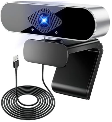 Yuio Webcam 1080P HD Pro, con grandangolo di 110°, copertura frangivista, treppiede