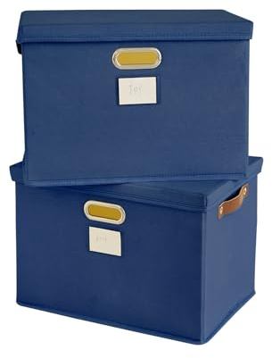 Bagnizer Storage Boxes with Lids 2PCS Foldable Fabric Storage Boxes Large Stackable Storage Baskets for Shelves Storage Box for Clothes Wardrobe Navy Blue Collapsible Decorative Storage 43x30x30cm