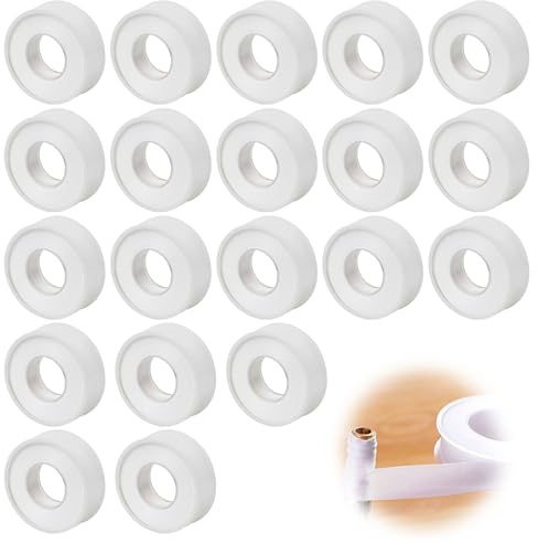 KIKAWORD 20 PCS PTFE Tape Plumbing Tape, Teflon Tape Plumbers Tapes for Leaking Pipe Thread Screw Head, Suitable for Bathroom, Kitchen & Garden Pipe Sealing, 12MM x 20M