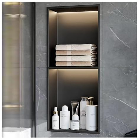 Stainless Steel Shower Niche Shelf LED Illuminated Wall Insert Stainless Steel No Tile Installation Required for Bathroom and Kitchen Storage Tray Organisation