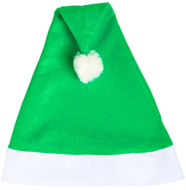 Lote 20 Gorros de Papá Noel Navidad para adulto. 30x43 cm. En Poliéster Suave, con Pompón, para Fiestas y Disfraces Navideños. (Verde)