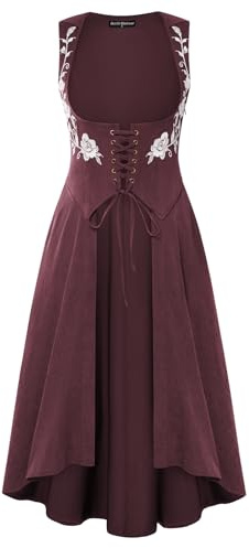 Scarlet Darkness Renaissance - Abito da donna con cappuccio, sottoseno, con lacci, bordeaux, S