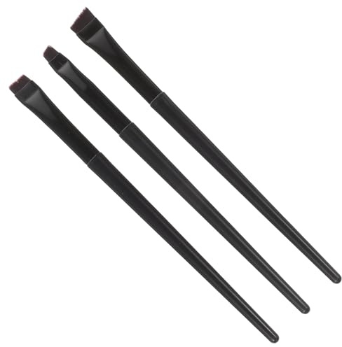 HOMSFOU Pinceles Delineadores de Ojos 3 Piezas Set Negro Mango de Plástico Incluye Pincel Plano Grande Pincel Angular Pequeño para Maquillaje Preciso y Uso Profesional en Belleza