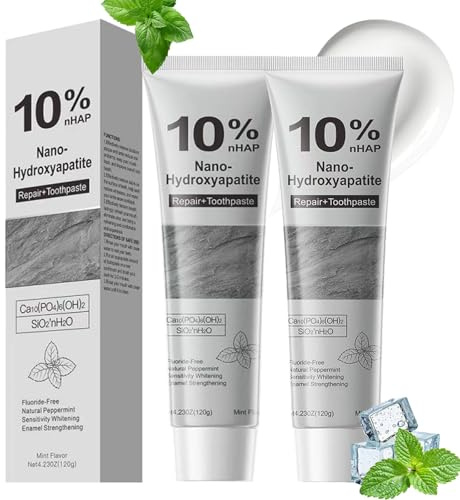 10% Nano Hydroxyapatite Toothpaste,Fluoride Free Toothpaste for Enamel Protection,Remineralizing Toothpastes for Sensitive Teeth,Tooth Whitening＆Fresh Breath,120g*2pcs
