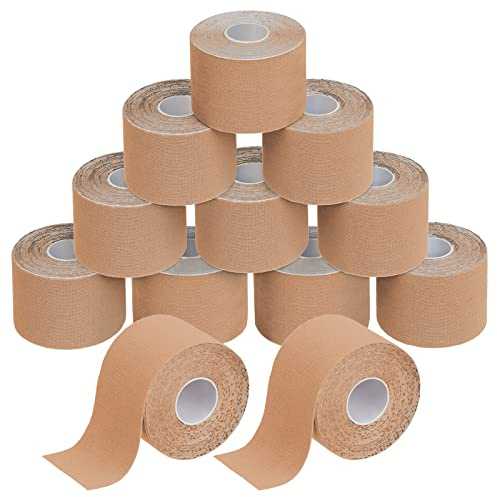 BB Sport 12 Rotoli Nastro Kinesiologico 5 m x 5,0 cm Diversi Colori E-Book Esempi Applicazione Tape Kinesiologico Muscolare Cerotto, Colore:colore della pelle