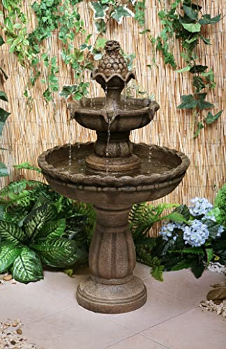 Primrose 92cm Antique Stone Effect Round 2 Tier Patio Outdoor Fountain Cascading Water Feature