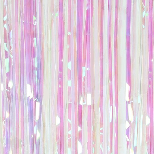 SUNBEAUTY Rainbow Tinsel Foil Fringe Curtains Pink Metallic Tassel Curtain | Party Photo Backdrop 3ftX8ft Birthday Engagement Easter Wedding Disco Pastel Unicorn Mermaid Princess Party Decoration
