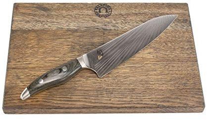 KAI Shun Messer – Nagare NDC-0706 – 72 Lagen Damastmesser mit 20cm Klinge – Handgeschmiedetes Japanisches Kochmesser für jede gute Küche + Schneidebrett 100% Handarbeit