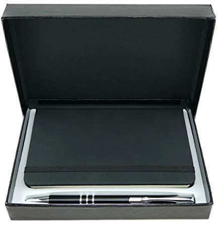 TigerTie - Schreibset in schwarz mit Druck-Kugelschreiber und Notizbuch in Geschenkbox