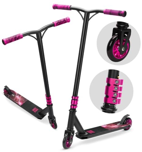 BOLDCUBE Deluxe Stunt Scooter for Kids Ages 8+, Beginner Trick Scooter, Silent Flex Brake, 4 Bolt Clamp, Nylon Core PU Wheels