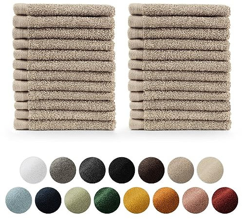 Blumtal Premium Frottier Gästehandtücher Set 24 teilig 100% Baumwolle - Oeko-TEX zertifiziertes Gästehandtuch 24x (30x30 cm) - saugstarkes Gästetücher Set waschbar °60 - Handtücher Beige/Taupe